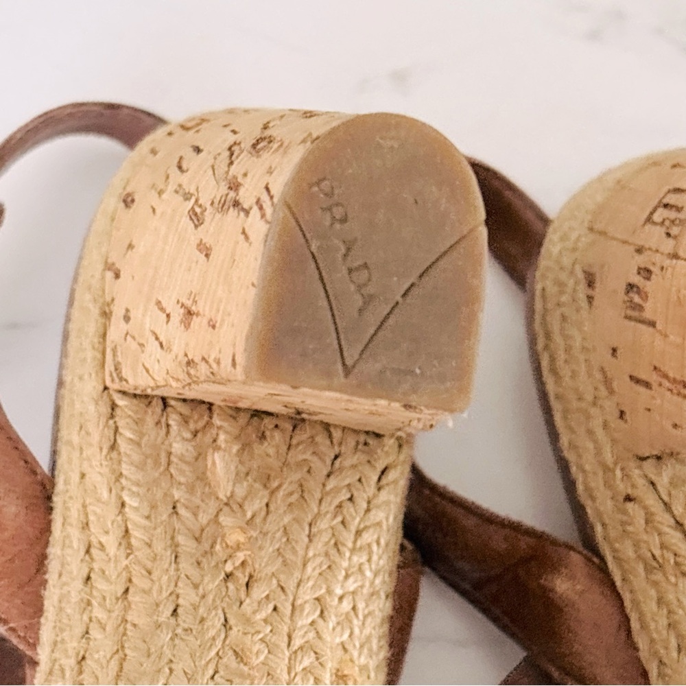 Prada Authentic Women’s Brown Strappy Sandals Cork Style Heel Size IT 38 or US 8 - Picture 10 of 10